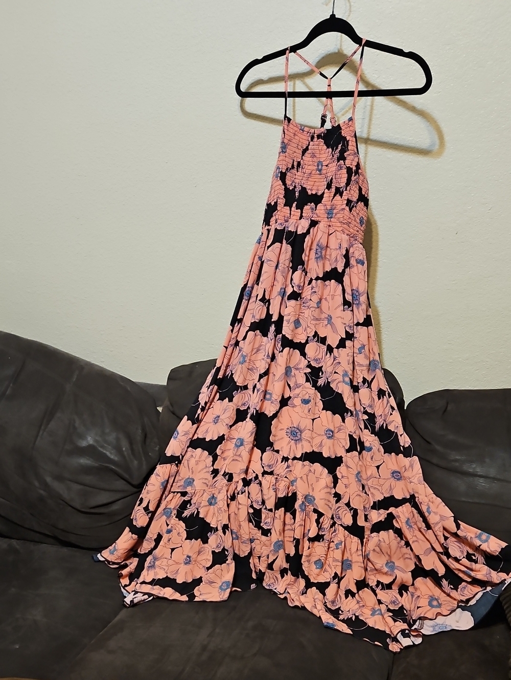 Free People Pink Floral Halter Maxi Dress on Black